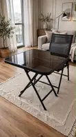 Rectangular Black Folding Table and Chair Set - 1
