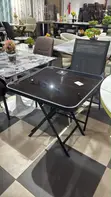 Rectangular Black Folding Table and Chair Set - 2