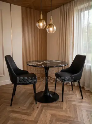 Black and White Marble Table with 2 Chairs