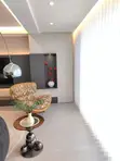 Modern Swivel Lounge Chair - Black Leatherette & Floral Motif - 1