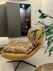 Modern Swivel Lounge Chair - Black Leatherette & Floral Motif - 2