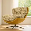 Modern Swivel Lounge Chair - Black Leatherette & Floral Motif - 3