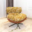 Modern Swivel Lounge Chair - Black Leatherette & Floral Motif - 4