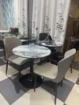 Grey Marble Round Dining Table with 2 Beige Chairs - 1