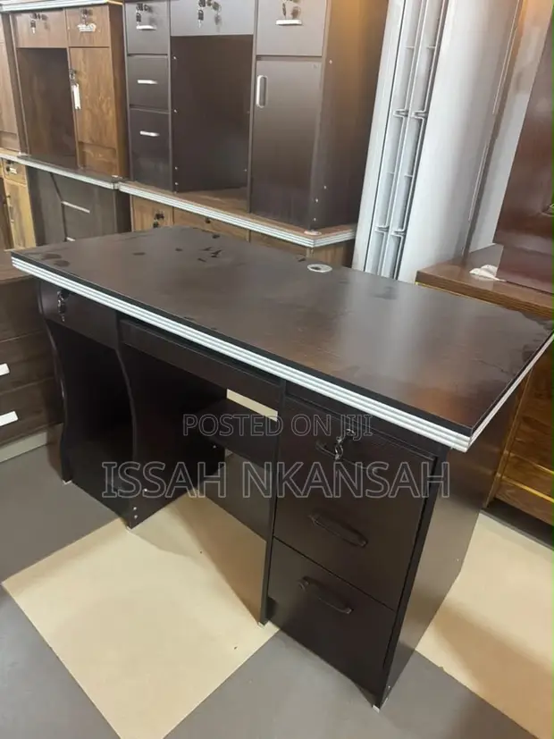Big Dark Wood Office Desk with 3 Drawers - 1