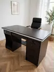 Big Dark Wood Office Desk with 3 Drawers - 2