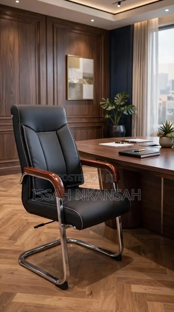 Black Visitors Chair with Wood Arms - 1