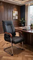 Black Visitors Chair with Wood Arms - 1