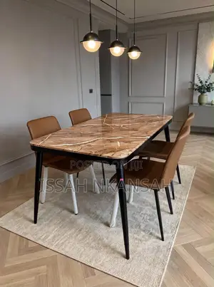 Brown Marble Vein 4 Seater Dining Chairs