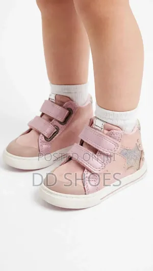 Pink High-Top Baby Girls Sneakers with Double Velcro and Glitter Star