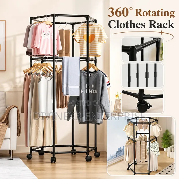 Rotating Double-Layer Hexagonal Coat Rack - 1
