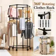 Rotating Double-Layer Hexagonal Coat Rack - 1