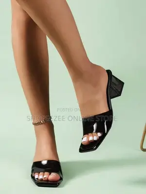Women's Transparent Crystal Strap Chunky Heel Slide Sandals