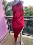 Women's Thrift Dress - Red Satin One Shoulder - 1