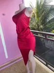 Women's Thrift Dress - Red Satin One Shoulder - 2