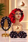 P3SSENTIALS 5-Piece Chiffon Lined Satin Bonnet & Scrunchies Set - 2