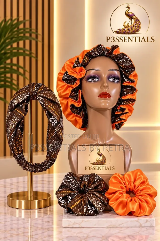Orange Brown Woodin Handmade Hair Accessories Set - 1