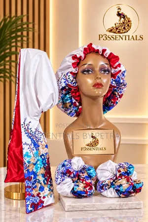 White Floral Bonnet, Scarf & Scrunchies Set