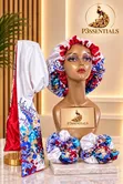 White Floral Bonnet, Scarf & Scrunchies Set - 1