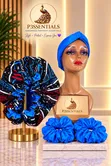 P3SSENTIALS Blue Black Bonnet, Headband & Scrunchies Set - 1