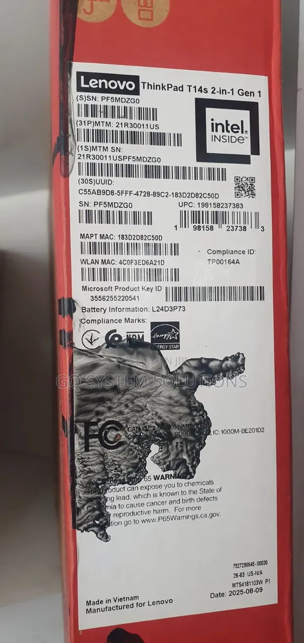 Lenovo ThinkPad T14s Gen 1 Laptop - Intel Core Ultra 7, 16GB RAM, 512GB SSD - 1