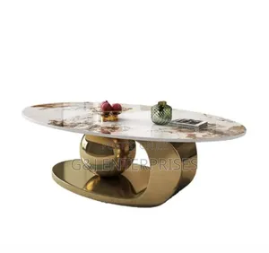 Luxury Sintered Stone Center Table - Gold Stainless Steel Base