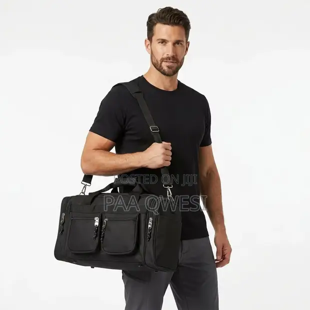 Premium Travel Duffel Bag with Shoulder Strap - Black - 1