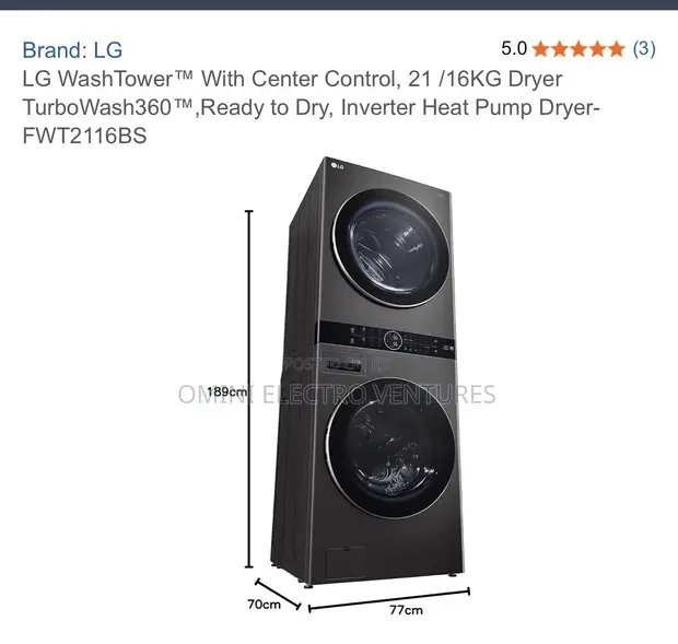 All New LG Tower Washing Machine 21/16kg - 1