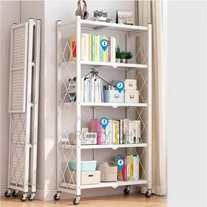 5-Tier Heavy Foldable Storage Rack with Wheels - White