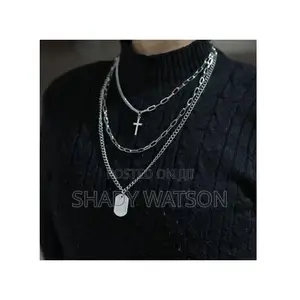 Multi-Layer Cross Pendant Necklace - Silver