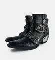 Black Leather Gothic Western Ankle Boots - 3