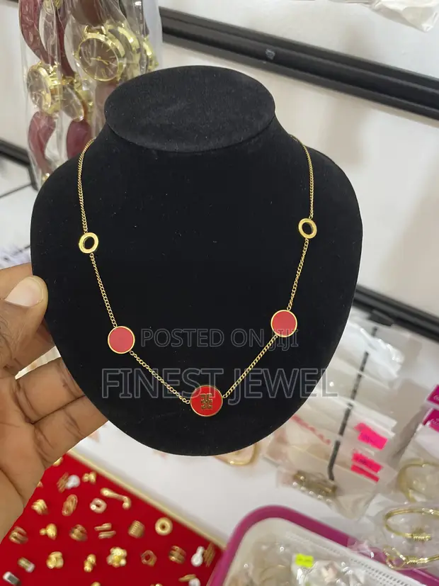Minimalist Red and Gold Stainless Steel Necklace - 1
