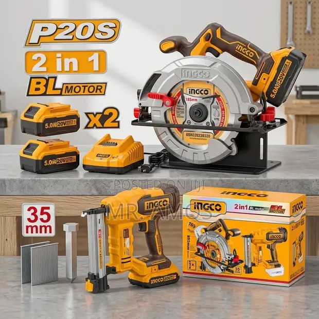 2PCs Cordless 20V Circular Saw + Nailer Combo Kit - COSLI240866 - 1
