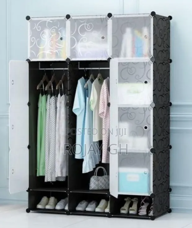 12 Cubes Plastic Wardrobe with Shoe Rack - Black/White - 1