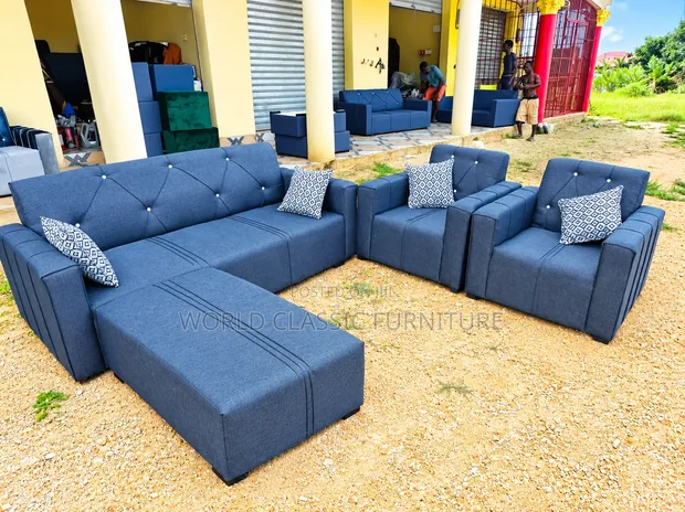 Modern L-Shaped Sofa Set with Ottoman - 1