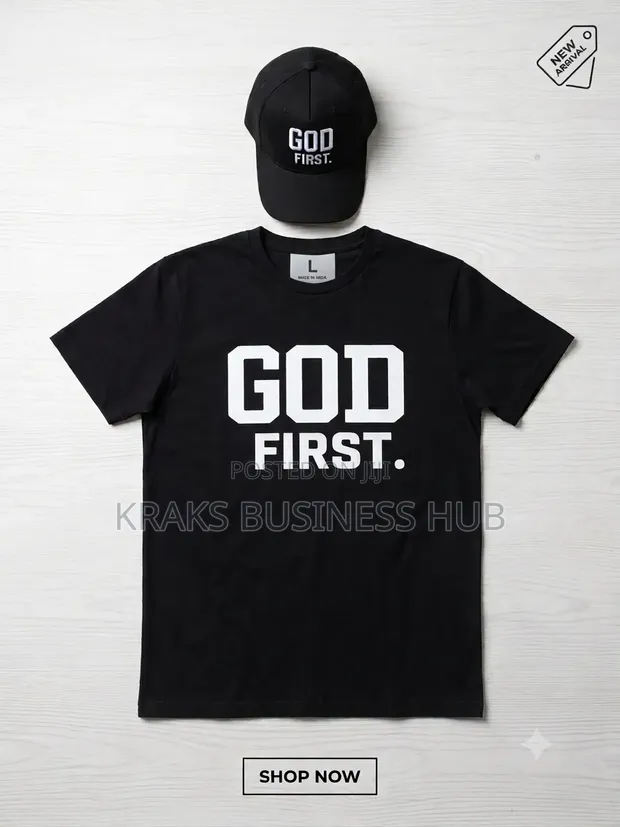 "GOD FIRST" T-Shirt Matching Cap Set (Size L) - 1