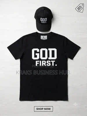 "GOD FIRST" T-Shirt Matching Cap Set (Size L)