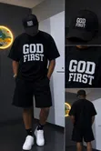 "GOD FIRST" T-Shirt Matching Cap Set (Size L) - 2