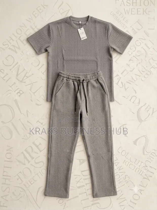 Men's Textured Grid Lounge Set - 1