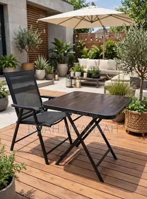 Folding Black Table & Mesh Chair Set