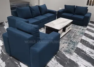 Sofa Set with Marble Coffee Table - Velvet Fabric