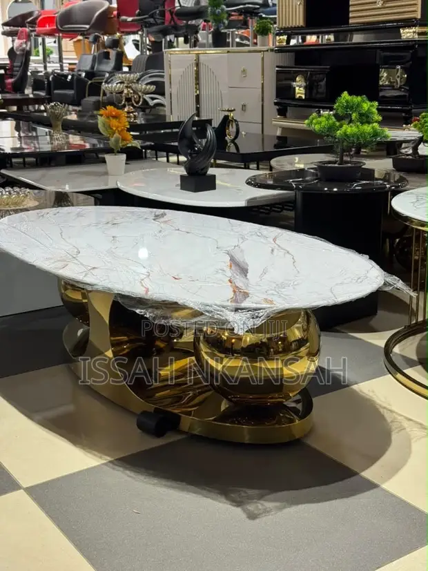 White Marble Gold Boll Coffee Table - 1