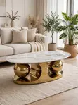 White Marble Gold Boll Coffee Table - 2