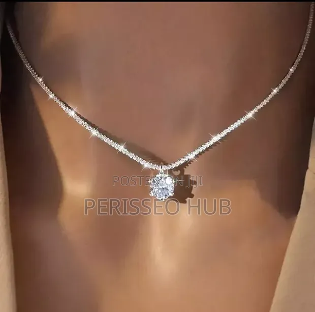 Sparkling Rhinestone Solitaire Pendant Necklace - 1