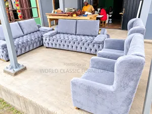 Luxury Grey Velvet Chesterfield Sofa Set