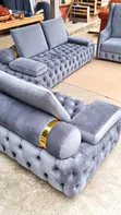 Luxury Grey Velvet Chesterfield Sofa Set - 2
