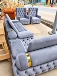 Luxury Grey Velvet Chesterfield Sofa Set - 4