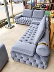 Luxury Grey Velvet Chesterfield Sofa Set - 5