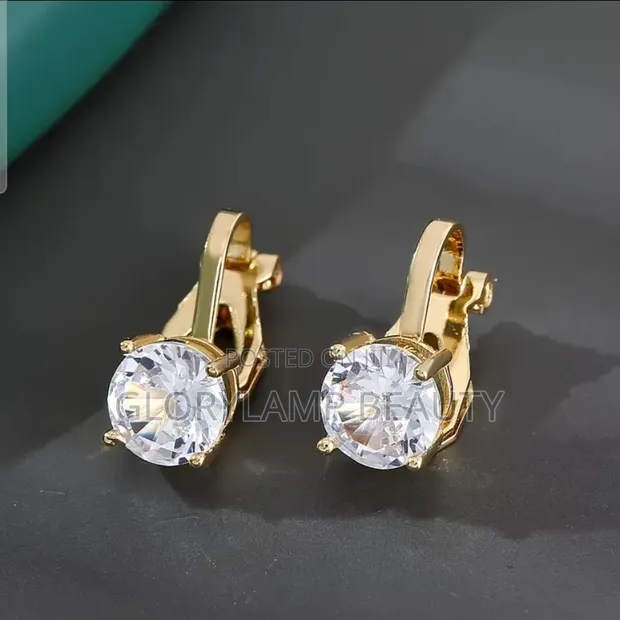 Classic Solitaire Cubic Zirconia Clip-On Earrings - Gold Tone - 1