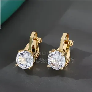 Classic Solitaire Cubic Zirconia Clip-On Earrings - Gold Tone